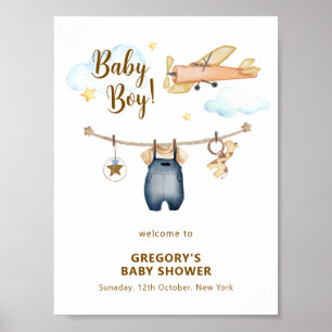 Affiche Bienvenue à la Baby Shower Garçon Vêtements Corde