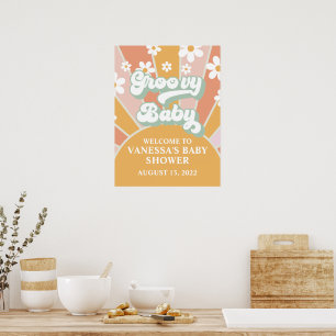 Affiche Bienvenue à la Baby Shower Groovy Baby Retro Sunsh