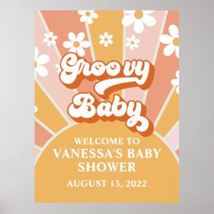 Affiche Bienvenue à la Baby Shower Groovy Baby Retro Sunsh