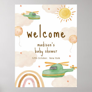 Affiche Bienvenue à la Baby Shower Hélicoptère Aventure Bo