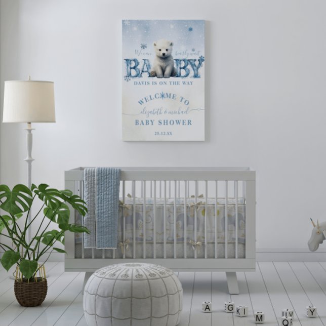 Affiche Bienvenue à la Baby Shower Hiver Moderne Ours à pe (Créateur téléchargé)