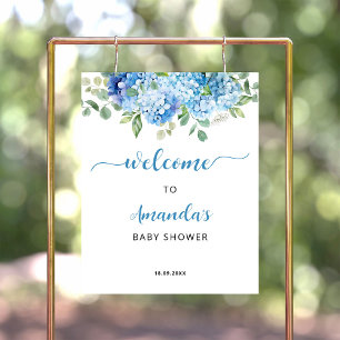 Affiche Bienvenue à la Baby Shower Hydrangea Bleu