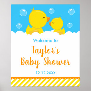 Affiche Bienvenue à la Baby Shower Jaune et Bleu Rubber Du