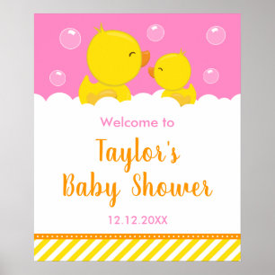Affiche Bienvenue à la Baby Shower Jaune et Rose Canard en