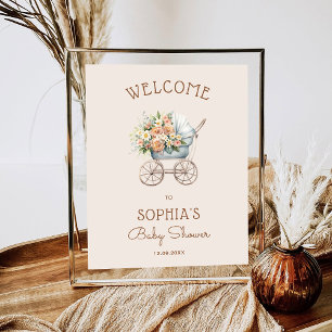 Affiche Bienvenue à la Baby Shower Landau Floral Vintage B
