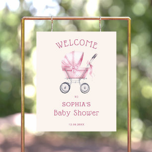 Affiche Bienvenue à la Baby Shower Landau Vintage Rose