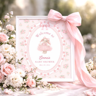 Affiche Bienvenue à la Baby Shower Little Bunny Floral Pin