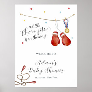 Affiche Bienvenue à la Baby Shower Little Champion Boxe Mo