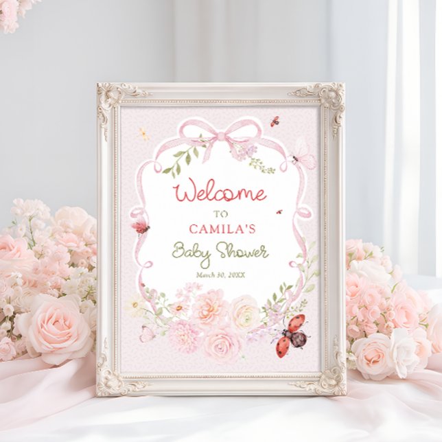 Affiche Bienvenue à la Baby Shower Little Love Bug Bloom  (Créateur téléchargé)