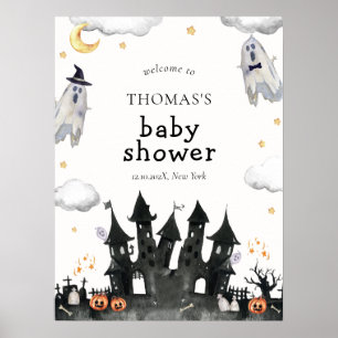 Affiche Bienvenue à la Baby Shower Maison Fantôme Mignon