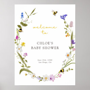 Affiche Bienvenue à la Baby Shower Mama to Bee Floral Wrea
