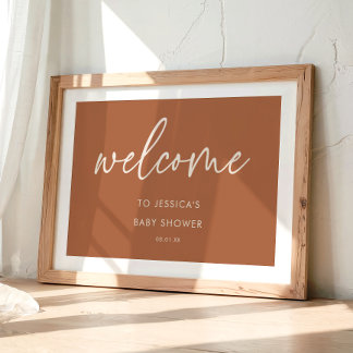 Affiche Bienvenue à la Baby Shower Minimaliste Bohème Terr