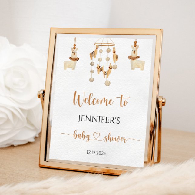 Affiche Bienvenue à la baby shower mobile Boho Lama (Créateur téléchargé)