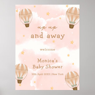 Affiche Bienvenue à la baby shower Montgolfière nuage neut
