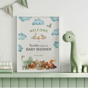 Affiche Bienvenue à la Baby Shower Naissance de Dinosaure 
