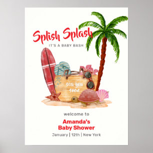 Affiche Bienvenue à la Baby Shower Ocean Surf Plam Beach B