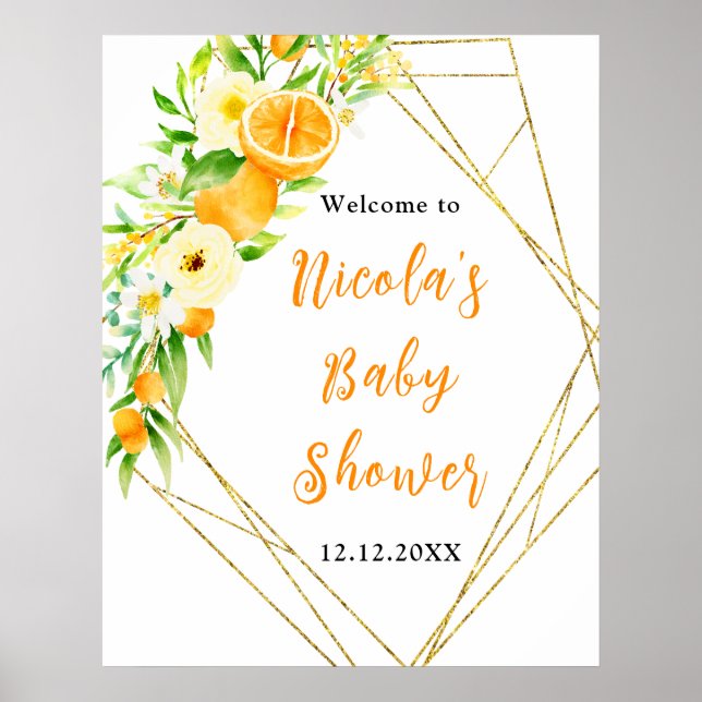 Affiche Bienvenue à la Baby Shower Oranges Citrus (Devant)