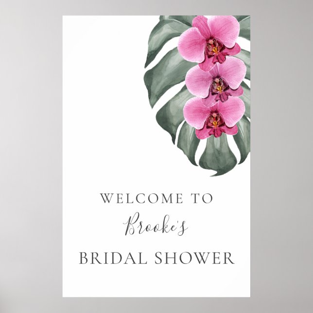 Affiche Bienvenue à la Baby Shower Orchidées Rose Foncé (Devant)