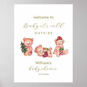Affiche Bienvenue à la Baby Shower Ours Bébé C'est L'Hiver