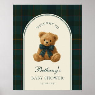 Affiche Bienvenue à la Baby Shower Ourson à Carreaux Tarta