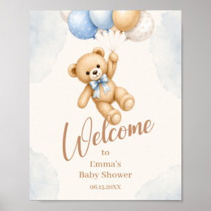 Affiche Bienvenue à la baby shower Ourson aquarelle