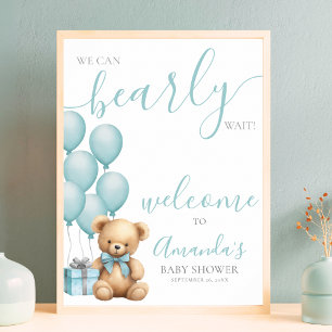 Affiche Bienvenue à la Baby Shower Ourson Bleu en Ballon