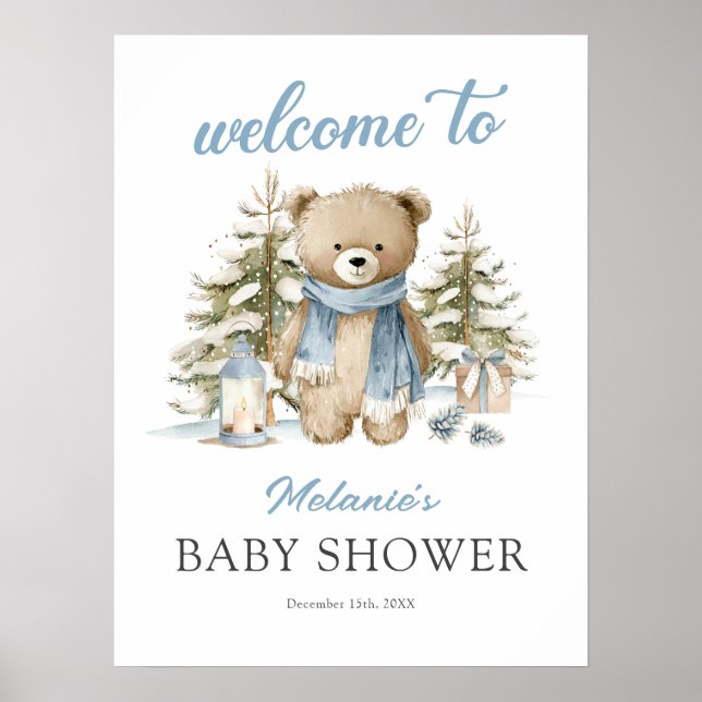 Affiche Bienvenue à la Baby Shower Ourson de Noël (Devant)