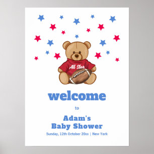 Affiche Bienvenue à la Baby Shower Ourson Football Vedette