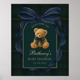 Affiche Bienvenue à la Baby Shower Ourson Polo Bleu Marine