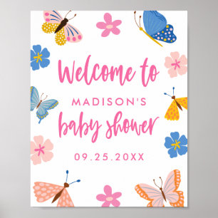Affiche Bienvenue à la Baby Shower Papillons Mignons