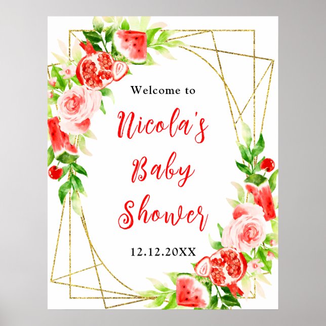 Affiche Bienvenue à la Baby Shower Pastèque Grenade (Devant)