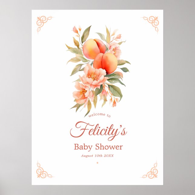 Affiche Bienvenue à la Baby Shower Peach Fuzz (Devant)