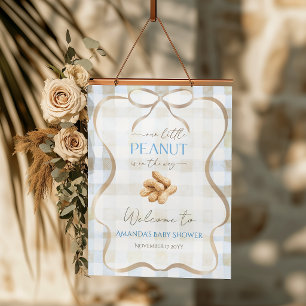 Affiche Bienvenue à la Baby Shower Peanut Boy Blue Gingham
