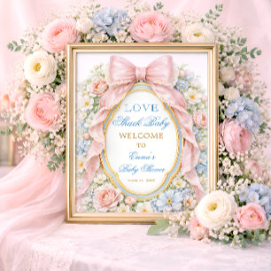 Affiche Bienvenue à la Baby Shower Pink Bow Love Shack Bab