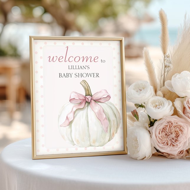 Affiche Bienvenue à la Baby Shower Pink Bow Pumpkin (Créateur téléchargé)
