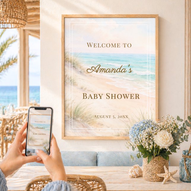 Affiche Bienvenue à la Baby Shower plage côtière (Créateur téléchargé)