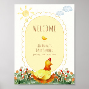 Affiche Bienvenue à la Baby Shower poulet de jardin à carr
