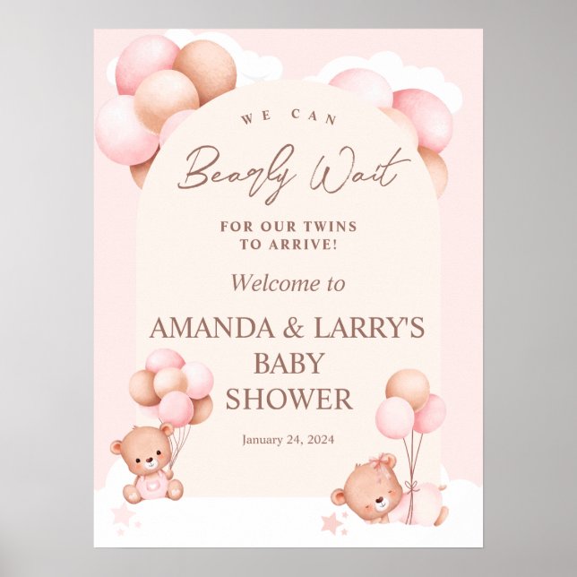 Affiche Bienvenue à la Baby-Shower pour des Jumelles avec  (Devant)