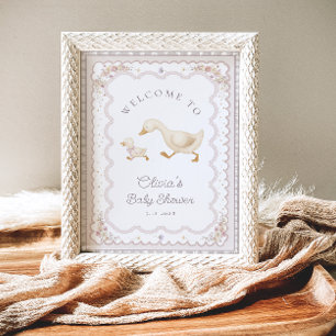 Affiche Bienvenue à la baby shower pour un bébé oie mignon
