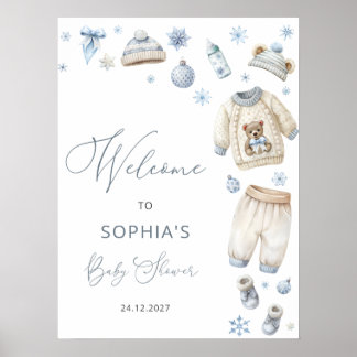 Affiche Bienvenue à la Baby-Shower pour un Garçon en Hiver
