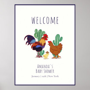 Affiche Bienvenue à la Baby Shower Poussin de Cactus Occid