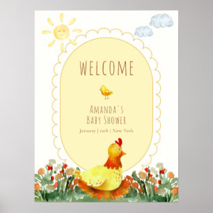 Affiche Bienvenue à la Baby Shower Poussin de Jardin à Car