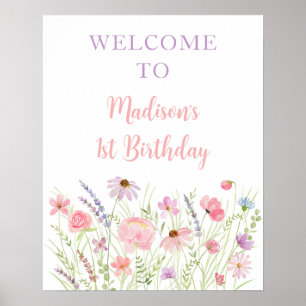 Affiche Bienvenue à la Baby Shower Prairie de Fleurs Sauva
