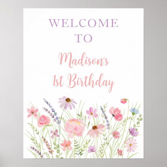 Affiche Bienvenue à la Baby Shower Prairie de Fleurs Sauva (Devant)