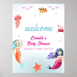 Affiche Bienvenue à la Baby Shower Princesse Sirène Océan