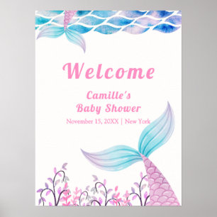 Affiche Bienvenue à la Baby Shower Queue de Sirène sous la