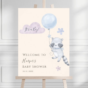 Affiche Bienvenue à la baby shower Raton laveur Garçon Bal