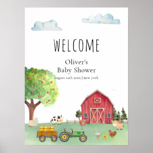 Affiche Bienvenue à la Baby Shower Red Farmer Barnyard Tra