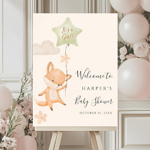 Affiche Bienvenue à la Baby Shower Renard Mignon Volant un
