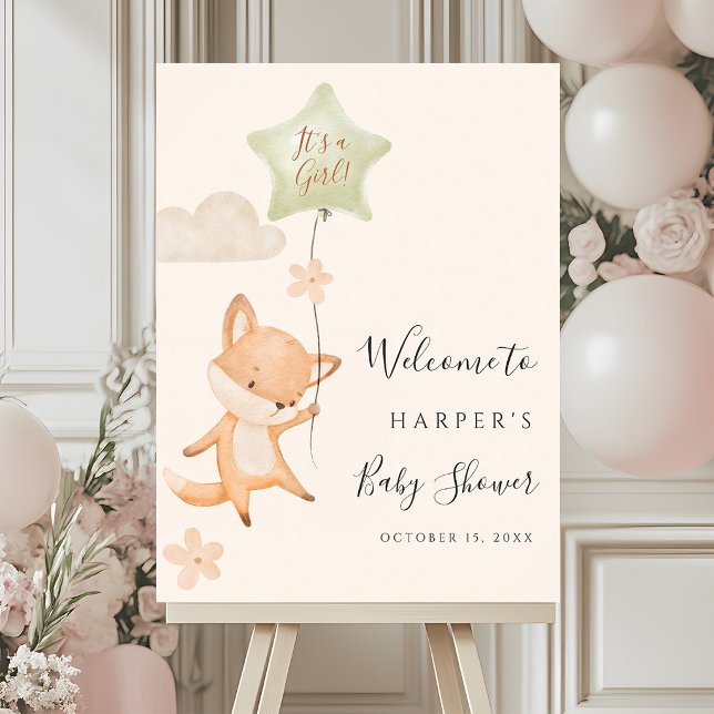 Affiche Bienvenue à la Baby Shower Renard Mignon Volant un (Créateur téléchargé)